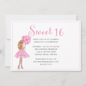 赤面ピンクグリッターモダンスウィート16バースデーパーティー 招待状 (正面)