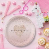 赤面ピンクグリッターラブ金ゴールド紙吹雪ハート ペーパープレート (パーティー)