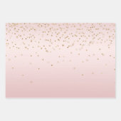 赤面ピンクグリッターラブ金ゴールド紙吹雪ハート ラッピングペーパーシート (正面3)