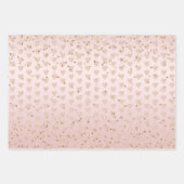 赤面ピンクグリッターラブ金ゴールド紙吹雪ハート ラッピングペーパーシート (正面2)