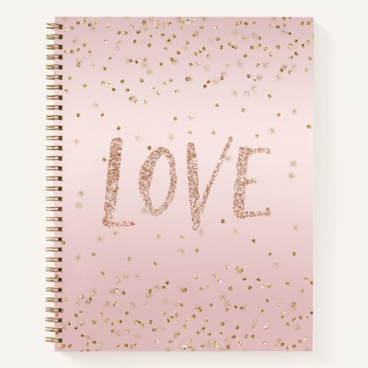 赤面ピンクグリッターラブ金ゴールド紙吹雪 ノートブック (正面)