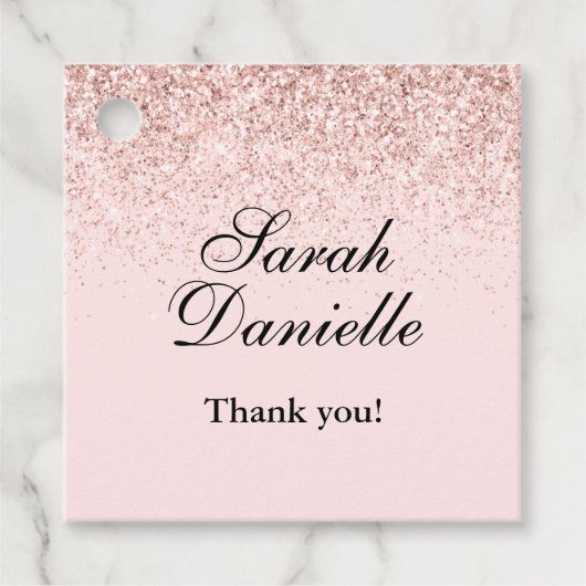 赤面ピンクグリッター紙吹雪パーティーの好意メッセージカード フェイバータグ (正面)