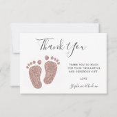 赤面ピンクグリッター足赤ちゃんシャワーありがとう サンキューカード (正面)