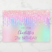 赤面ピンクグリッター輝くホログラフィック誕生日 スパークリングワインラベル (シングルラベル)
