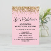 赤面ピンクグリッター30歳の誕生日レッツ祝ー 招待状 (スタンド正面)