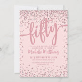 赤面ピンクグリッター50誕生日 招待状 (正面)