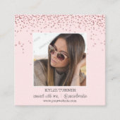 赤面ピンクグリッター |フォトソーシャルメディアQRコード スクエア名刺 (正面)