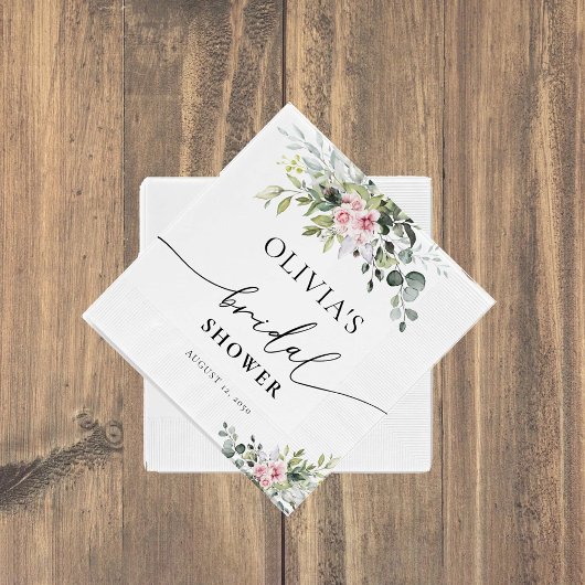 赤面ピンクグリーナリーブライダルシャワーナプキンス スタンダードカクテルナプキン