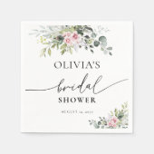 赤面ピンクグリーナリーブライダルシャワーナプキンス スタンダードカクテルナプキン (正面)