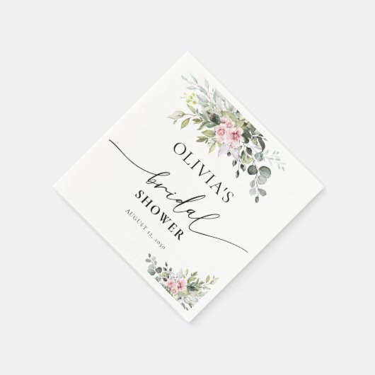 赤面ピンクグリーナリーブライダルシャワーナプキンス スタンダードカクテルナプキン (角)