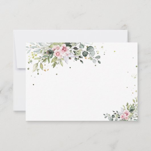 赤面ピンクグリーナリーブライダルシャワーフラット サンキューカード (裏面)