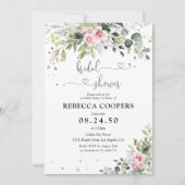 赤面ピンクグリーナリーブライダルシャワー招待 招待状 (正面)