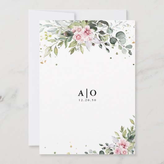 赤面ピンクグリーナリーリハーサルディナー招待状 招待状 (裏面)