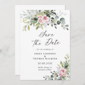 赤面ピンクグリーナリー日付保存招待状 セーブザデート (正面/裏面)