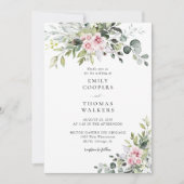 赤面ピンクグリーナリー結婚式招待状 招待状 (正面)