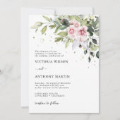 赤面ピンクグリーナリー結婚式招待状 招待状 (正面)