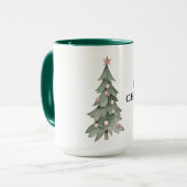赤面ピンクグリーンクリスマスツリーと星 マグカップ (正面左)