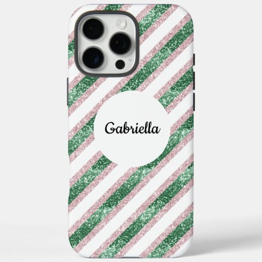 赤面ピンクグリーングリッターストライプズ Case-Mate iPhoneケース (裏面)