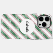 赤面ピンクグリーングリッターストライプズ Case-Mate iPhoneケース (裏面 (横))