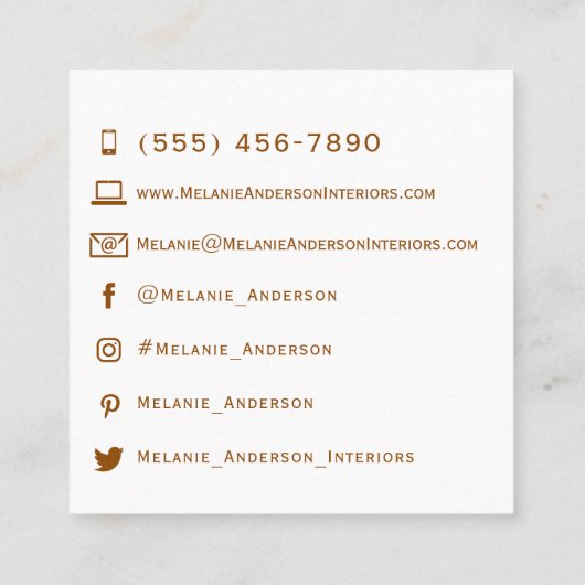 赤面ピンクグリーンパステルインテリアデザイン スクエア名刺 (裏面)