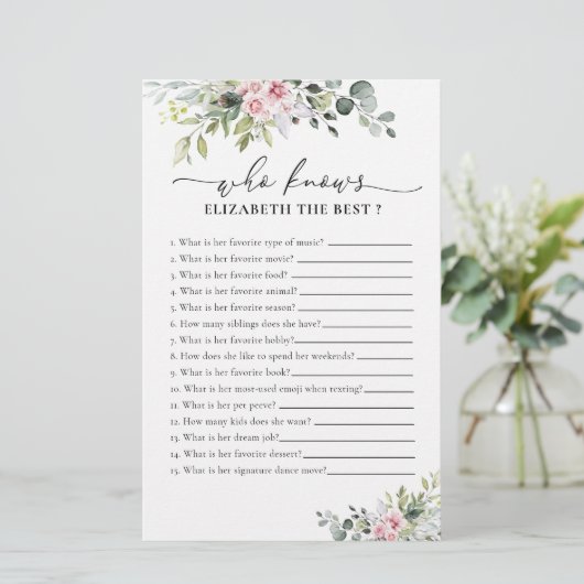 赤面ピンクグリーンフローラブライダルシャワーゲーム (スタンド正面)