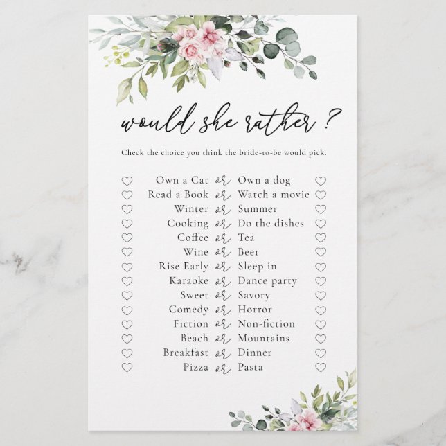 赤面ピンクグリーンブライダルシャワーゲーム (正面)