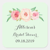 赤面ピンクグリーンブライダルシャワーメッセージカード スクエアシール (正面)