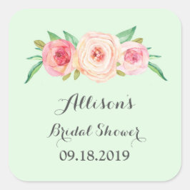 赤面ピンクグリーンブライダルシャワーメッセージカード スクエアシール