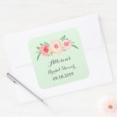 赤面ピンクグリーンブライダルシャワーメッセージカード スクエアシール (封筒)