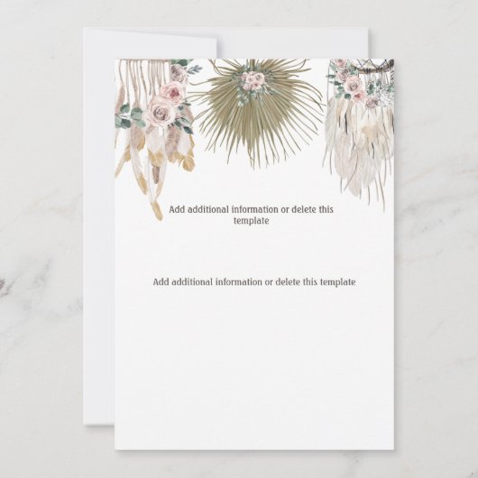 赤面ピンクグリーンボホ〔雄ジカの〕枝角トライバルフェザーシック セーブザデート (裏面)