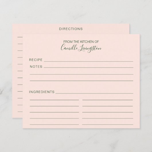 赤面ピンクグリーンミニマルカスタムリストレシピカード (正面/裏面)