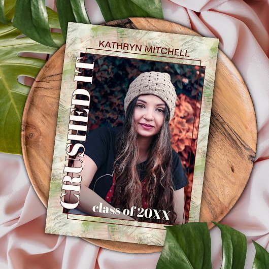 赤面ピンクグリーン抽象芸術卒業発表 ポストカード