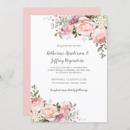 赤面ピンクグリーン水カラーフローラ結婚ズインビタット 招待状