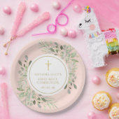 赤面ピンクグリーン第1聖餐式 ペーパープレート (パーティー)