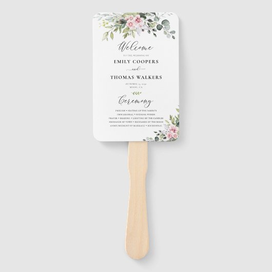 赤面ピンクグリーン結婚式 プログラムハンドファン ハンドファン (正面)