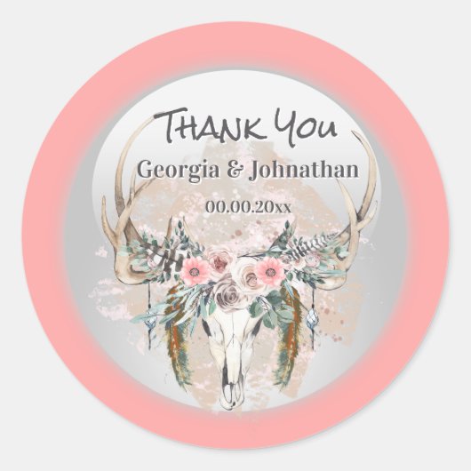 赤面ピンクグリーンstag〔雄ジカの〕枝角バラボー感謝していホ ラウンドシール (正面)