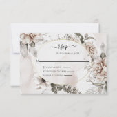 赤面ピンクグレーエレガント結婚フォーマルフローラ 出欠カード (正面)