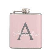 赤面ピンクグレーガーリースクリプトモノグラム名モダン フラスク (正面)