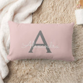 赤面ピンクグレーガーリースクリプトモノグラム名モダン ランバークッション (ブランケット)