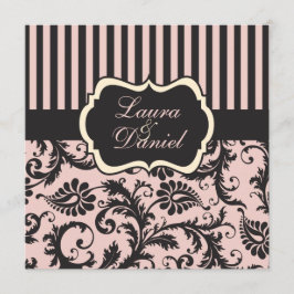 赤面ピンクグレークリームダマストライプのスク招待状 招待状