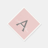 赤面ピンクグレースクリプトモノグラム名モダン スタンダードカクテルナプキン (角)