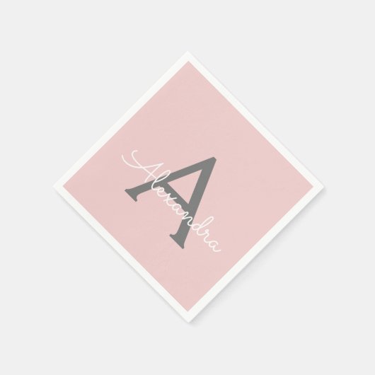 赤面ピンクグレースクリプトモノグラム名モダン スタンダードカクテルナプキン (角)