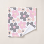 赤面ピンクグレーデイジーレトロドリーム#1 #retro #art バスタオルセット (ウォッシュタオル)