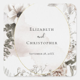 赤面ピンクグレーフローラ水色結婚の スクエアシール