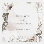赤面ピンクグレーフローラ水色結婚の スクエアシール (正面)