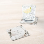 赤面ピンクグレーフローラ水色結婚の スクエアペーパーコースター (インサイチュ)