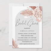 赤面ピンクグレーボーホフラワーズアーチブライダルシャワー 招待状 (正面)