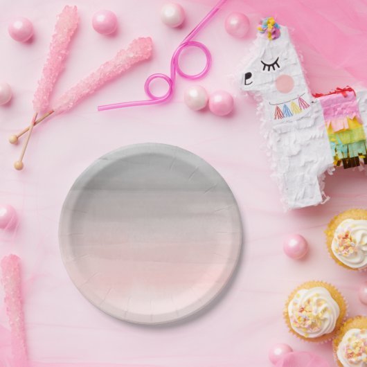 赤面ピンクグレーモダンウォーターカラーグラデーションシック ペーパープレート (パーティー)