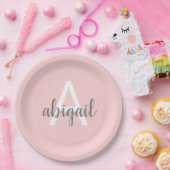 赤面ピンクグレーモダンキュートモノグラム ペーパープレート (パーティー)