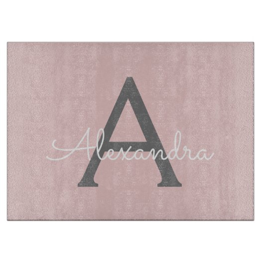 赤面ピンクグレーモダンスクリプガーリートモノグラム名 カッティングボード (正面)